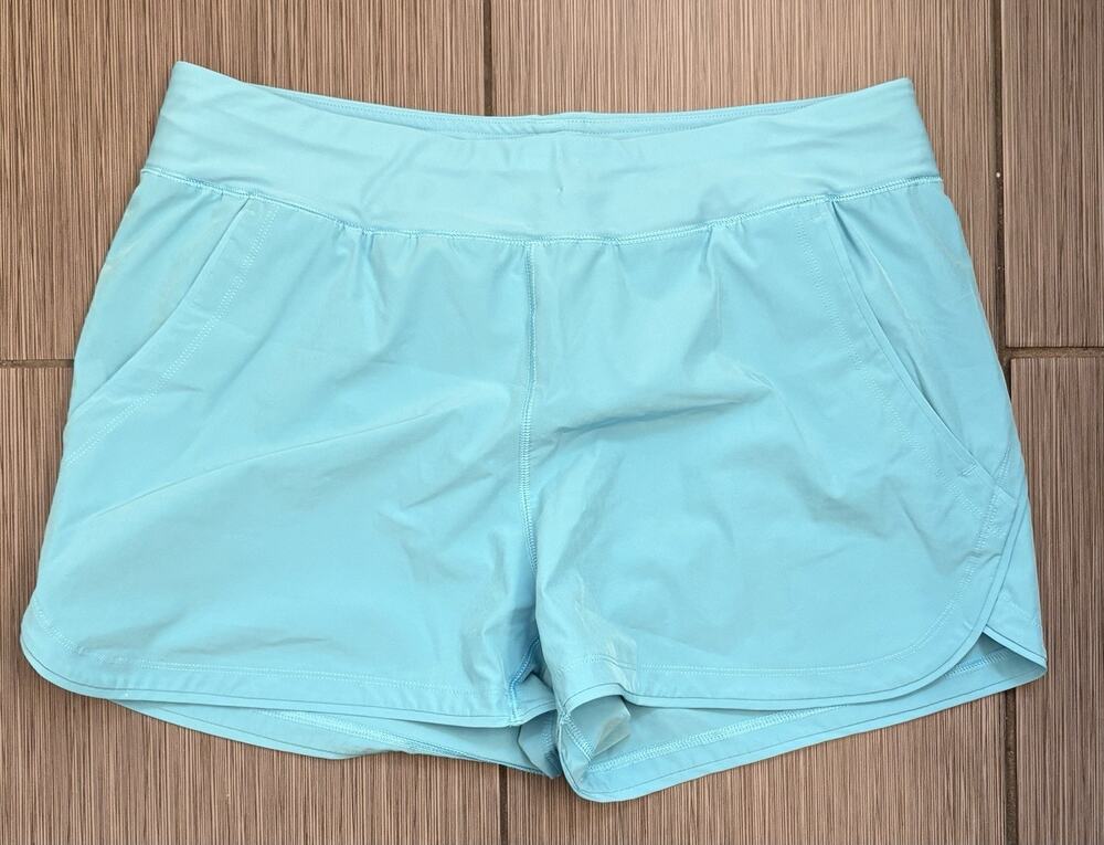 Lands’ End Women’s Teal Quick Dry Swim Shorts Size 14 Pockets Stretch 5” Inseam